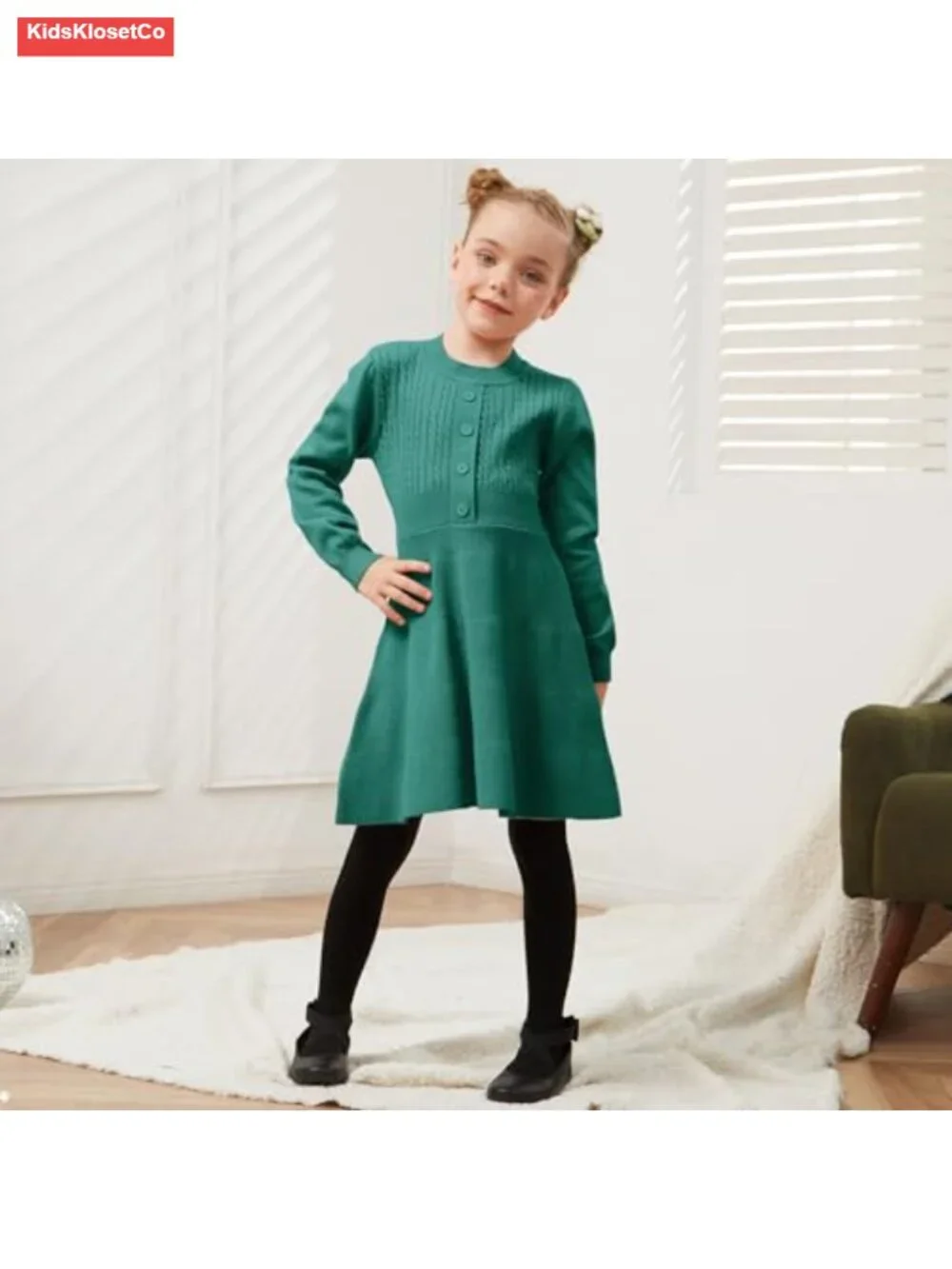 Girls Knitted Sweater Dress Ruffle Long Sleeve Winter Fall